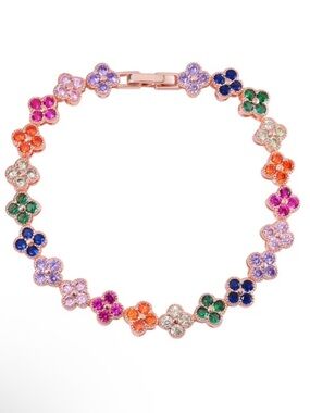 Simulated Multi Color Diamond Floral Bracelet in Rosetone 7.5” Inches